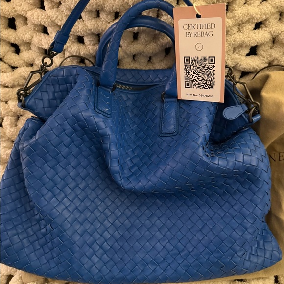 Bottega Veneta Handbags - Bottega Veneta Blue Woven Satchel